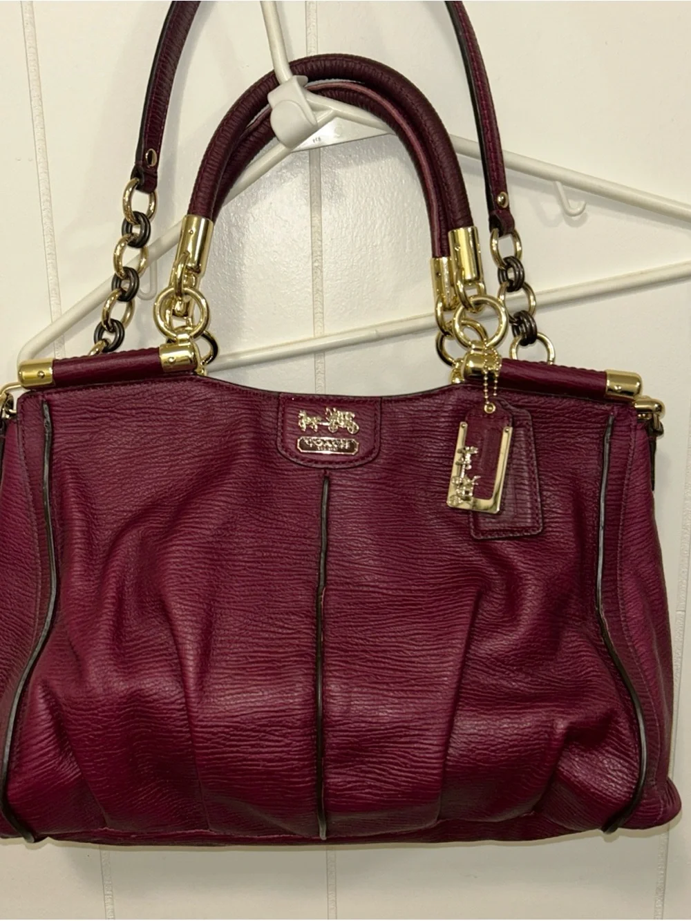 Coach Pebbled Leather Shoulder Bag in Berry with Gold Hardware